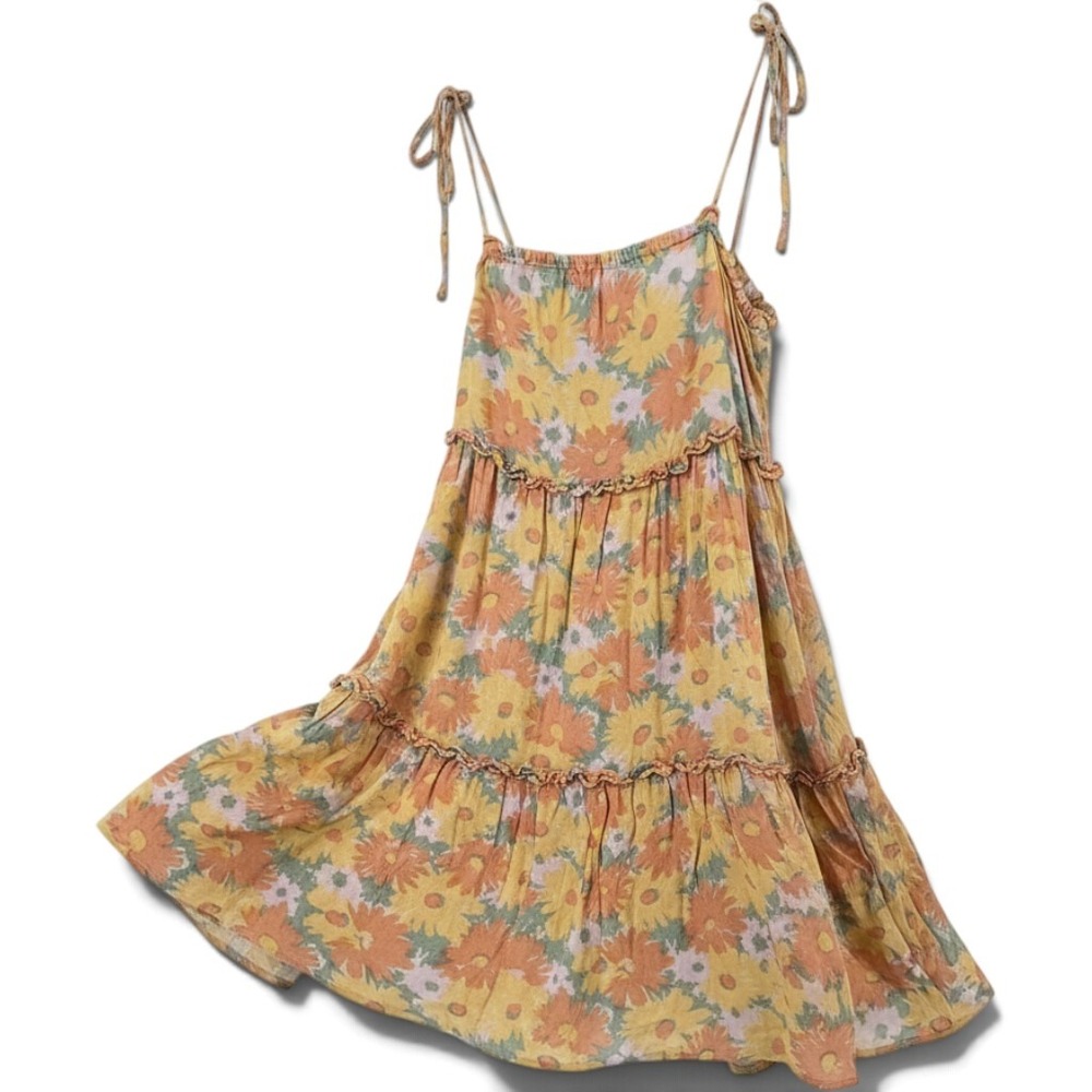 Rails Linen Dress Womens S Caralyn Daisy Meadow Yellow Floral Tiered EUC